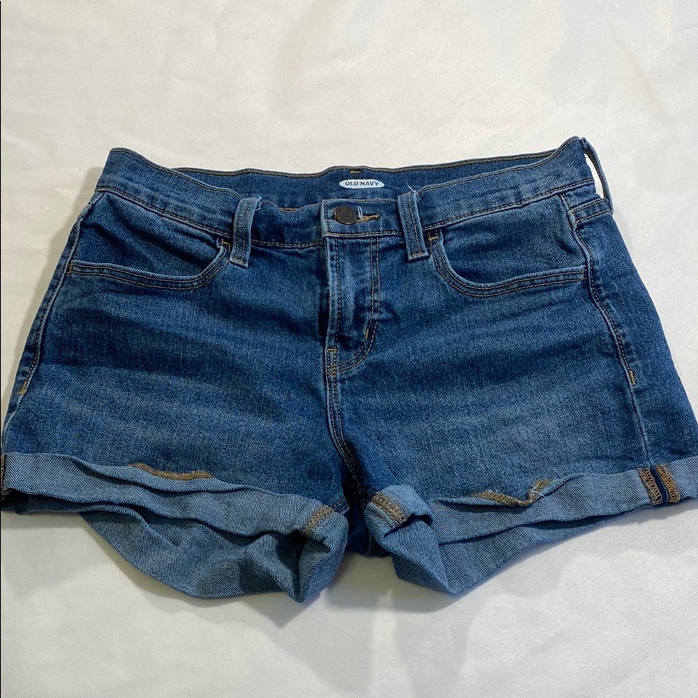 Old Navy Blue Jean Shorts with Rolled Cuffs and Worn Look